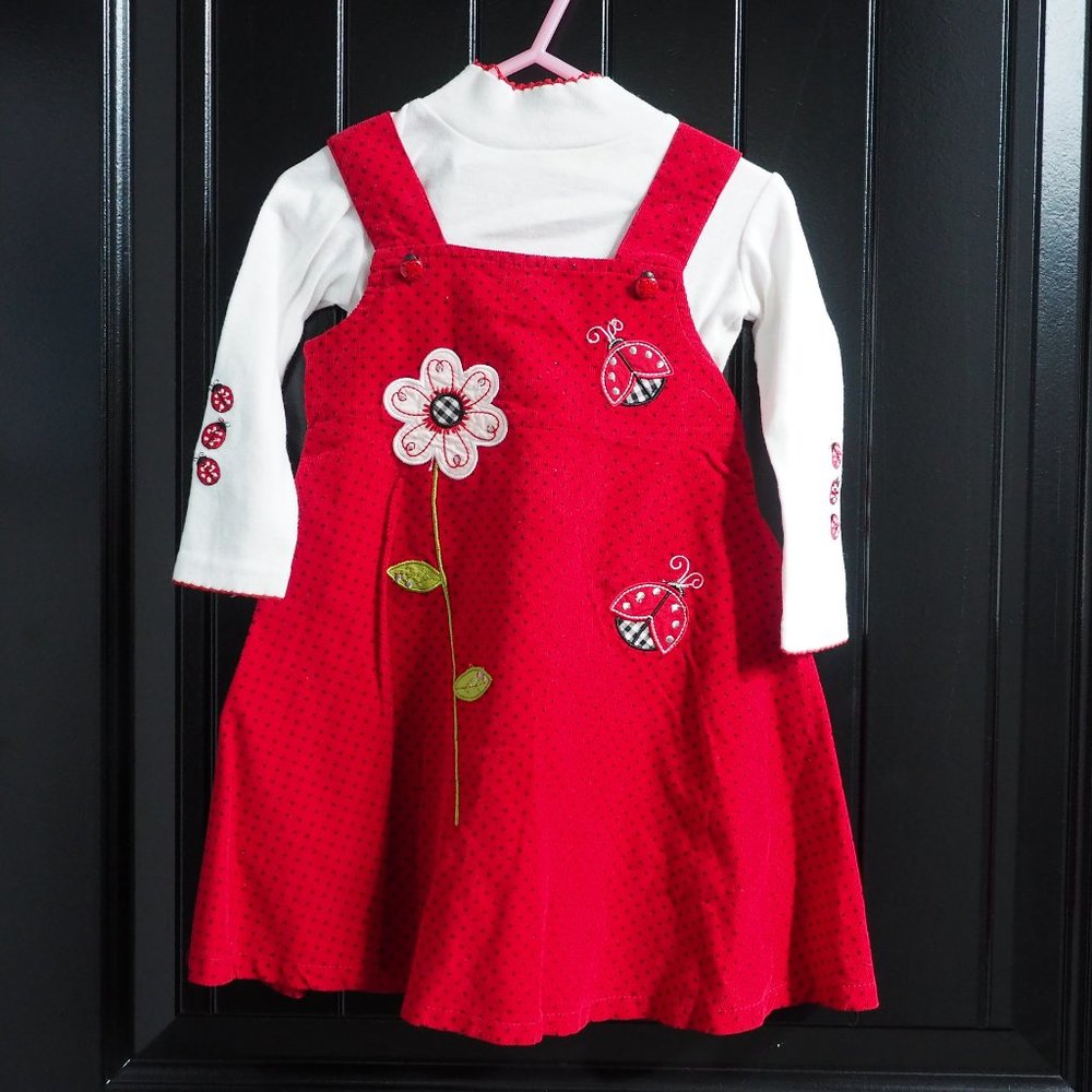 Blueberi Boulevard -Red Ladybug Corduroy dress with coordinating shirt -Girls 2T